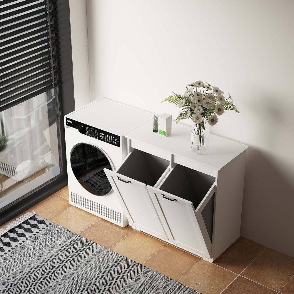 XUJMK 32 in W x 16 in D x 30 in H Linen Cabinet, Laundry Cabinet in White with 2 Removable Liner Bags, Perfect Storage (3)