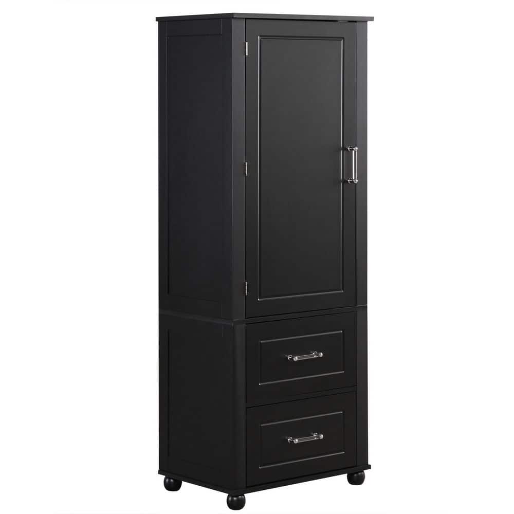 YSQCAR 23 in. W x 15.9 in. D x 61.4 in. H Freestanding Black Linen Cabinet with 2-Drawers and Adjustable Shelf (1)