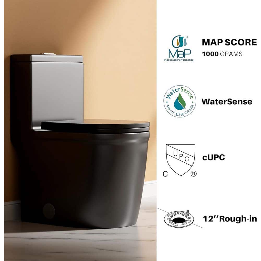 Yingze 12 in. 1-Piece 1.1/1.6 GPF Dual Flush Round Toilet in Matte Black with Soft Close Seat for Small Tiny Mini Bathroom (3)