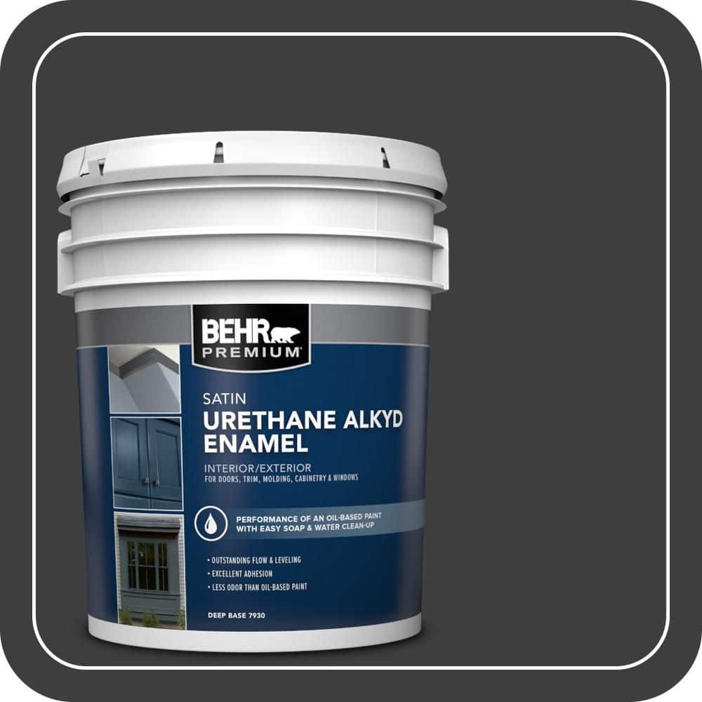 BEHR PREMIUM 5 gal. #AE-54 Molten Black Urethane Alkyd Satin Enamel Interior/Exterior Paint