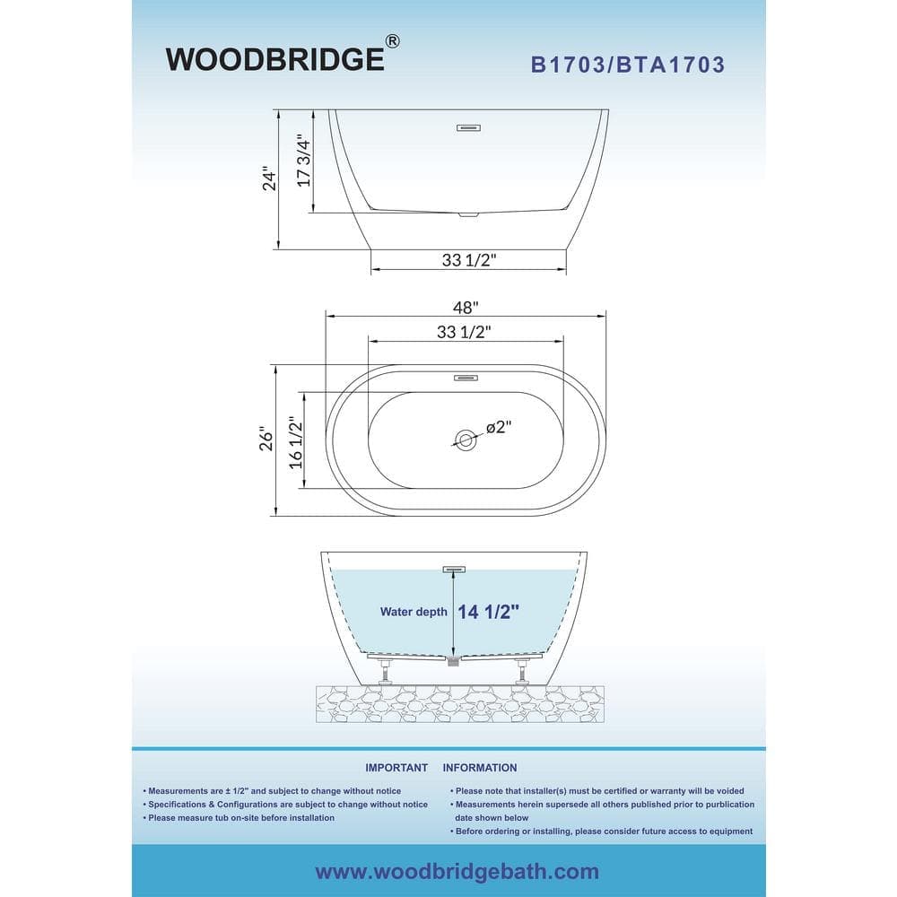 WOODBRIDGE 48 in. Acrylic Flatbottom Bathtub in White with Matte Black Drain and Overflow (2)