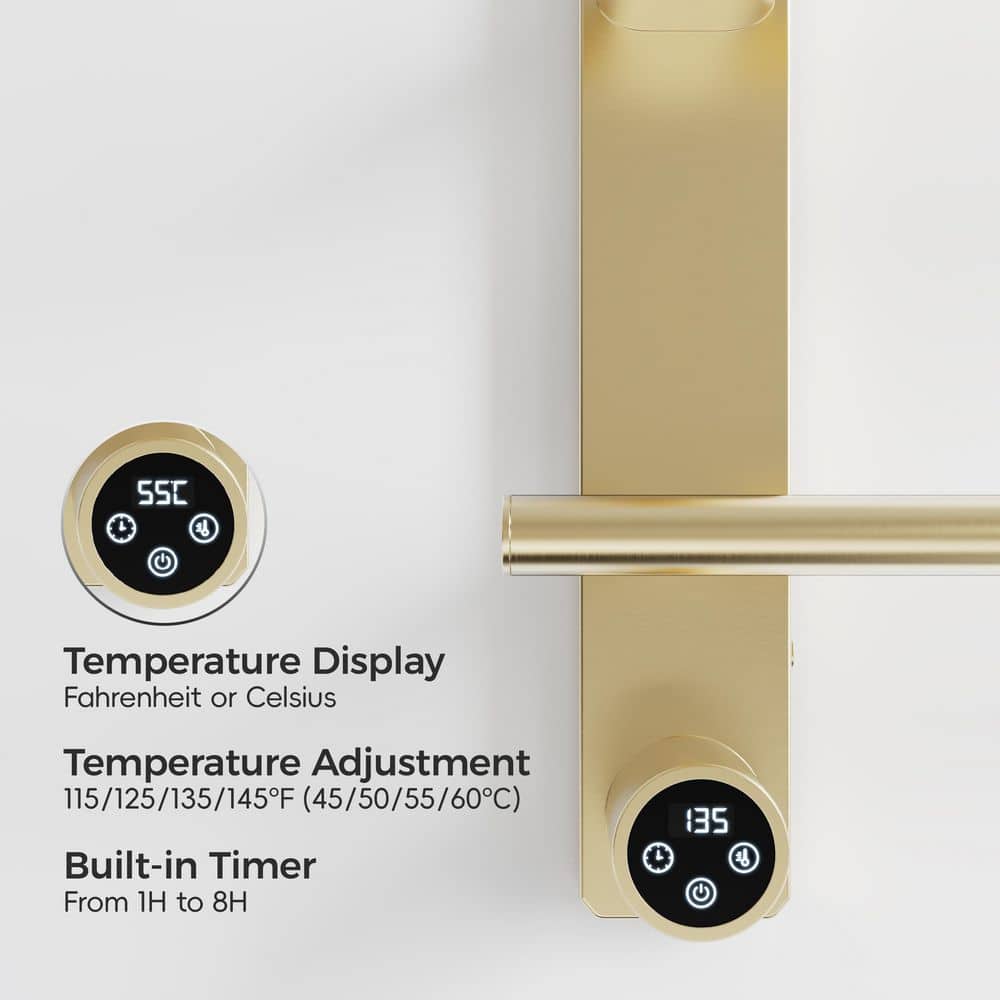 RKZHOPT 4-Bar Electric Towel Rack in Brushed Gold with Temperature Display, Temperature Adjustment, Built-in Timer (3)