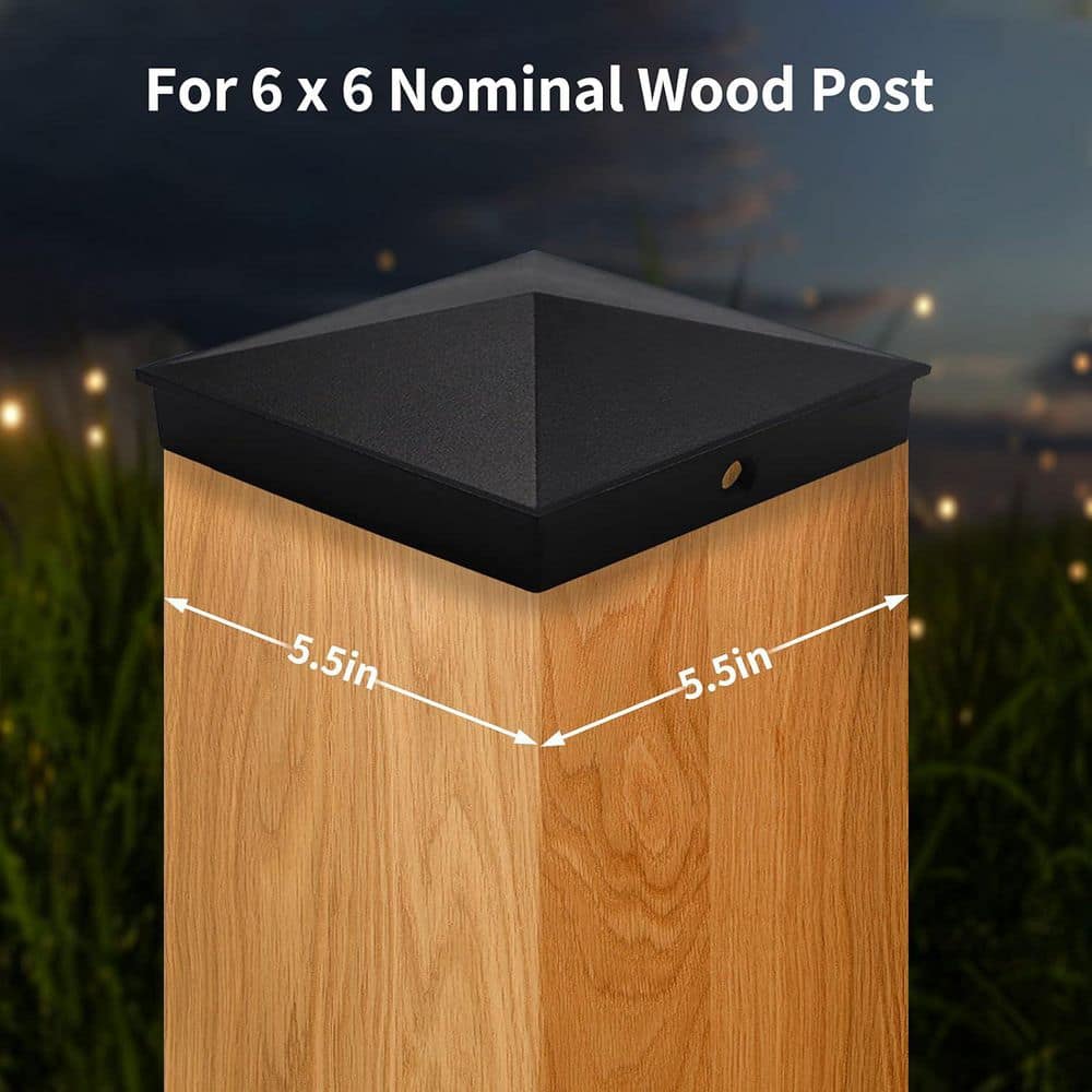 Afoxsos 6 x 6 Aluminum Pyramid Post Caps Cover Matte Finish Black for Nominal Wood Post Fences Decks Corridors 4-Pack (2)