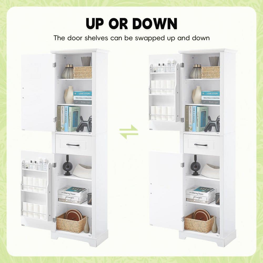 Buruis 20 in. W 11.8 in. D 72.5 in. H Linen Cabinet, with 2-Doors and Adjustable Shelves, Door Shelves Design (4)