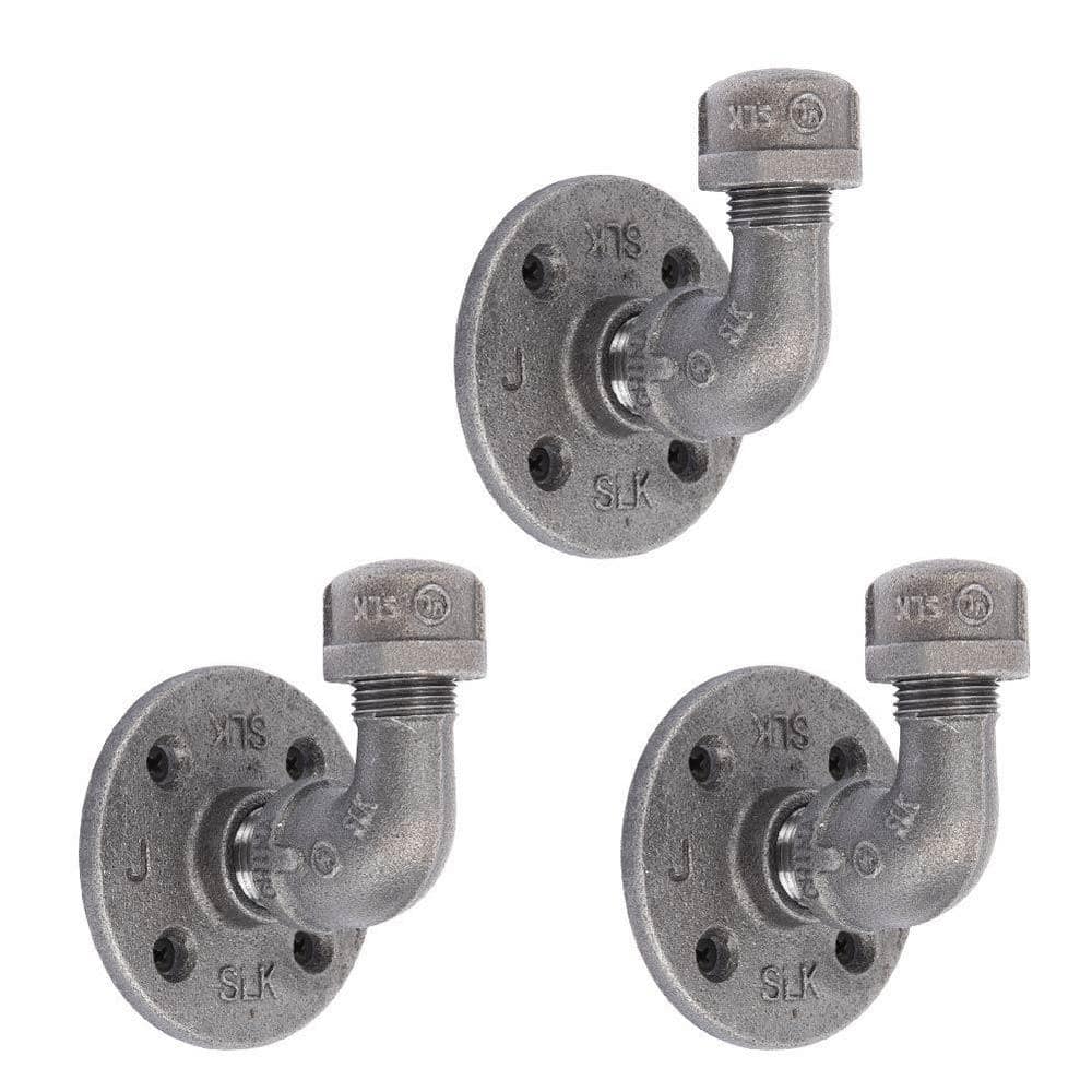 PIPE DECOR 1/2 in. Black Steel Pipe Wall Hook Kit (3-Pack) (1)