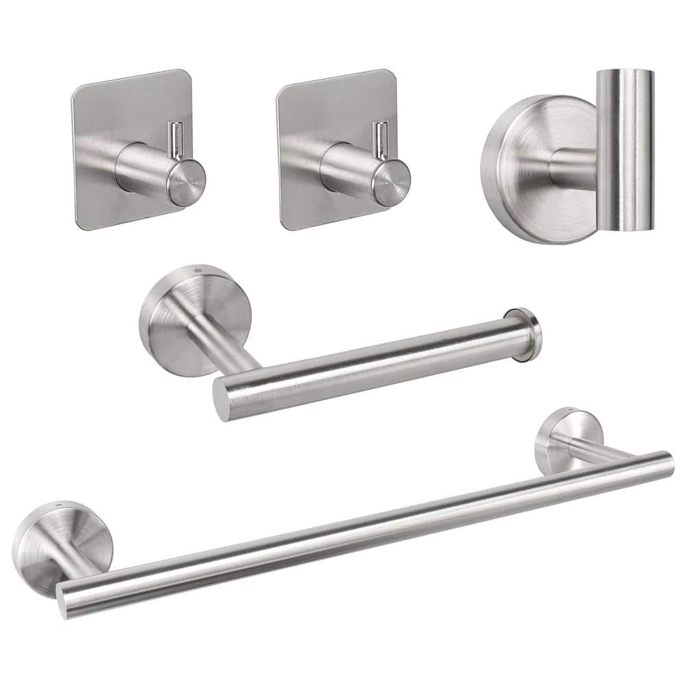 Whatseaso 5-Piece Bathroom Hardware Set with 16-inch Towel Bar, Holder and Hooks in Brushed Nickel (1)