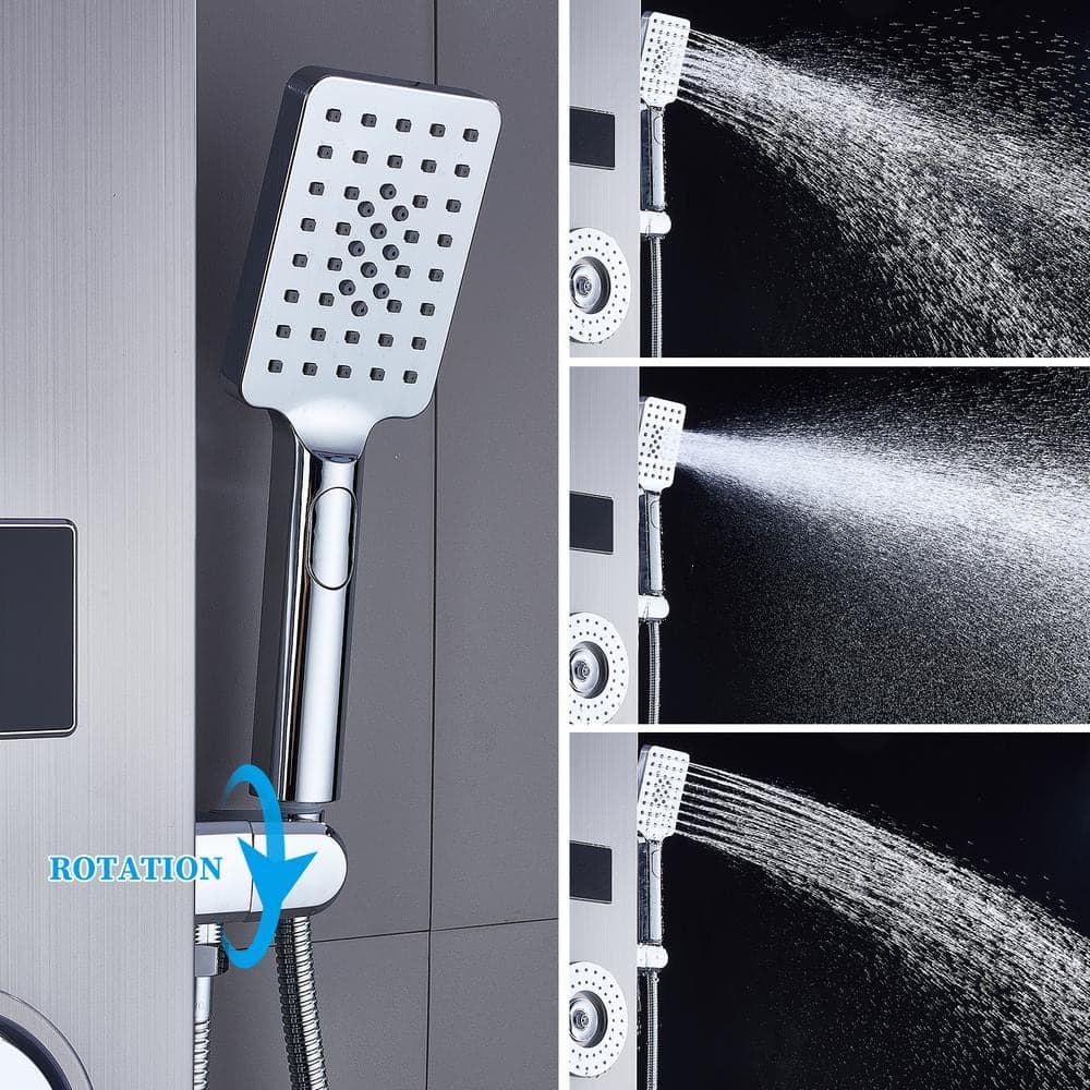 ELLO&ALLO 51 in. 2- -Jet LED Adjustable Shower Tower Panel System with LED Rainfall Mist Shower Head in Brushed Nickel (3)