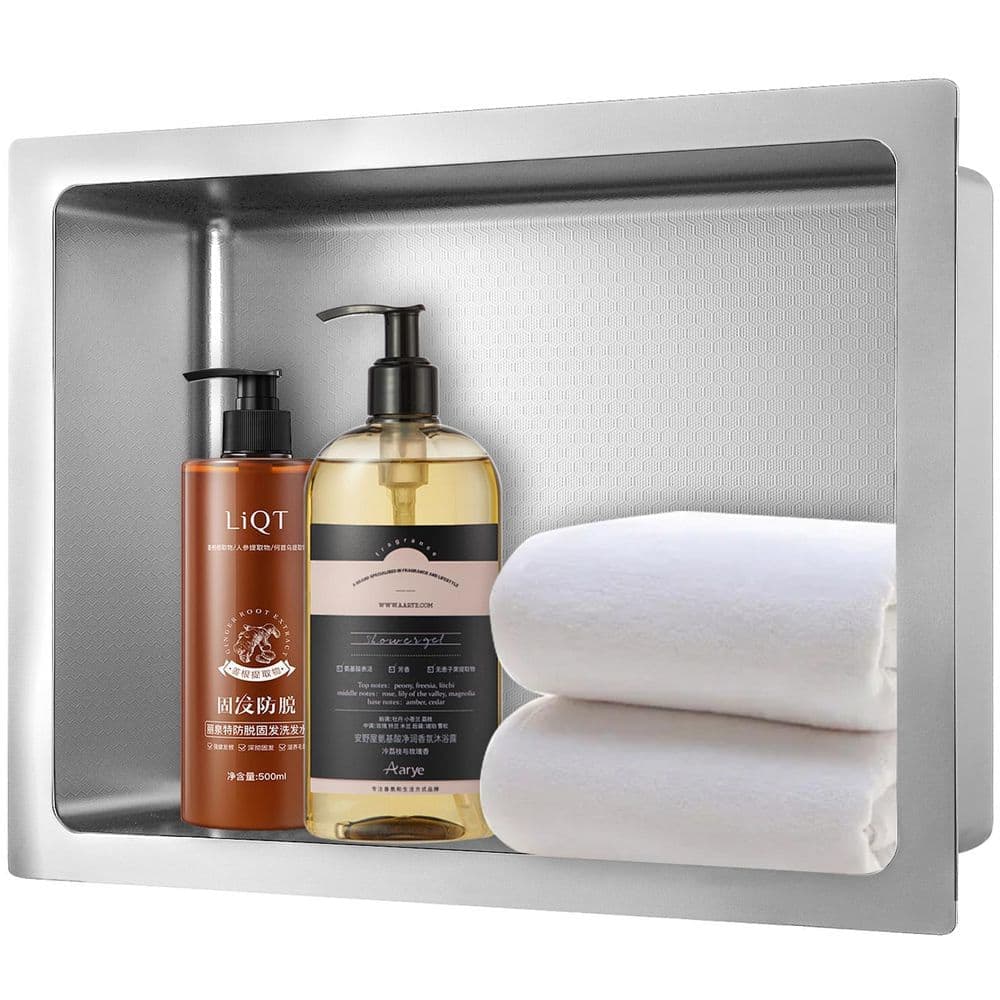 Golden Vantage HEX 16 in. W x 12 in. H x 4 in. D Silver Shower Niche Set of 1-Piece in Stainless Steel