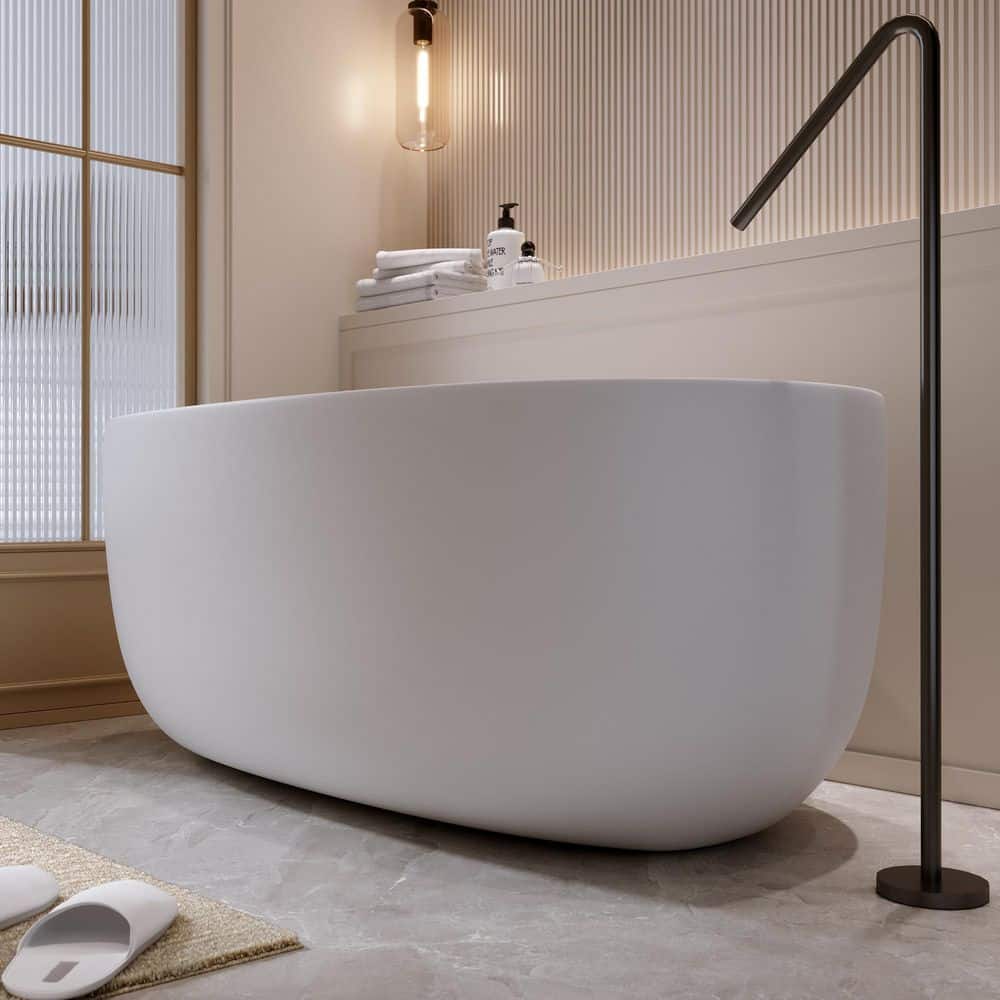 AVAXA 25 in. Solid Surface Stone Resin Flatbottom Freestanding Double Slipper Soaking Bathtub (4)