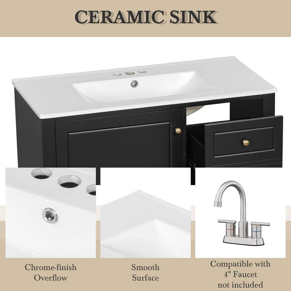 COWLOWN 36 in. W x 18.3 in. D x 33.7 in. H Bathroom Black Linen Cabinet (3)