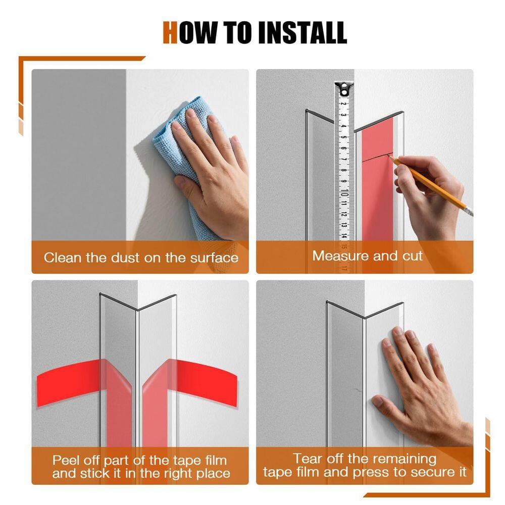 Esepony 17.7 in. x 1.18 in. Corner Protectors with Self-Adhesive for Shelf, Drywall, Bathroom, Desk, and Home, Clear (4-Pack) (3)