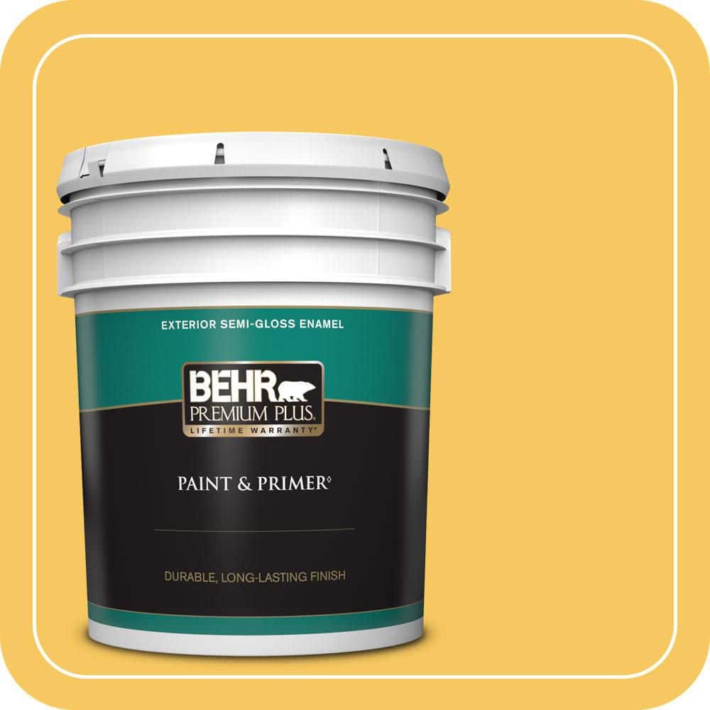 BEHR PREMIUM PLUS 5 gal. #P280-5 Little Sun Dress Semi-Gloss Enamel Exterior Paint & Primer