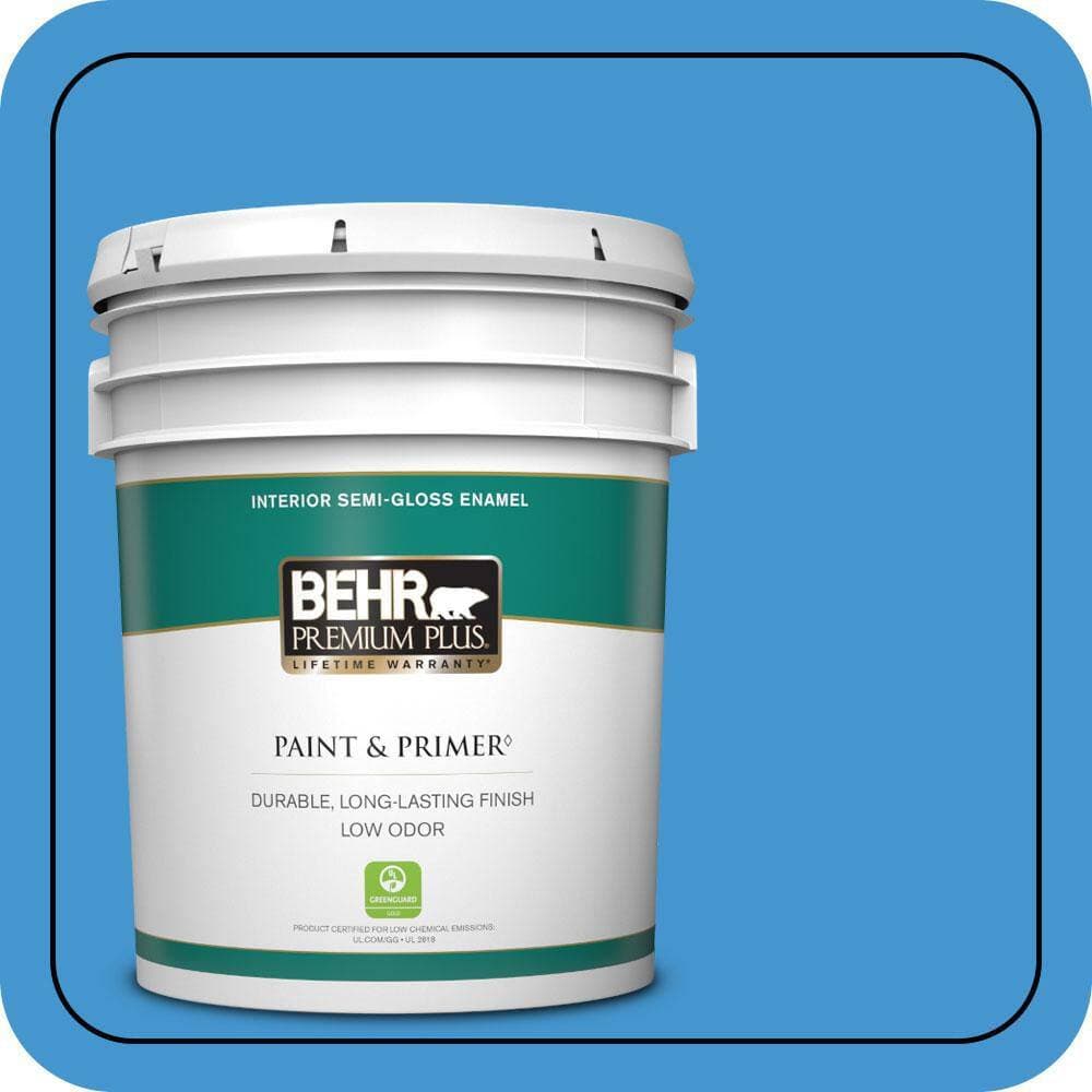 BEHR PREMIUM PLUS 5 gal. #P510-5 Perfect Sky Semi-Gloss Enamel Low Odor Interior Paint & Primer