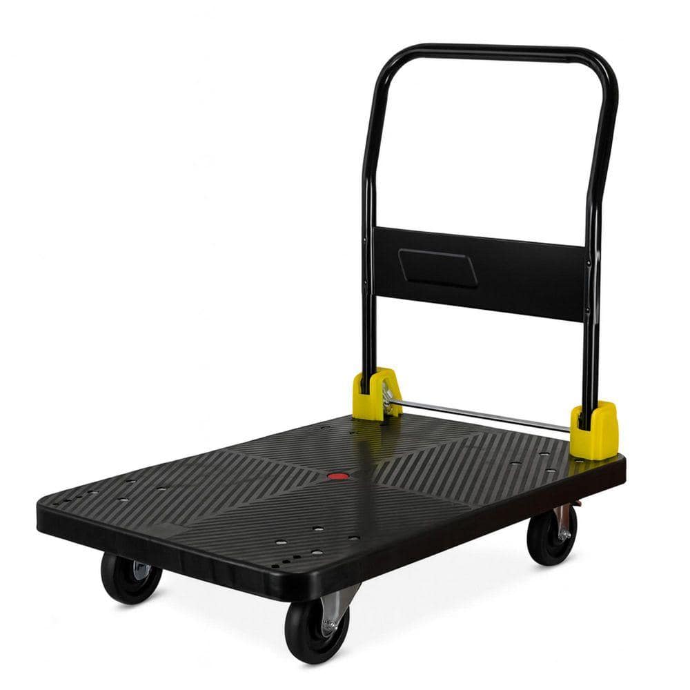 Miscool 880 lbs. Capacity Platform Truck Flatbed Cart Heavy Duty Steel Foldable Push Cart Dolly with Swivel Brake Casters (2)