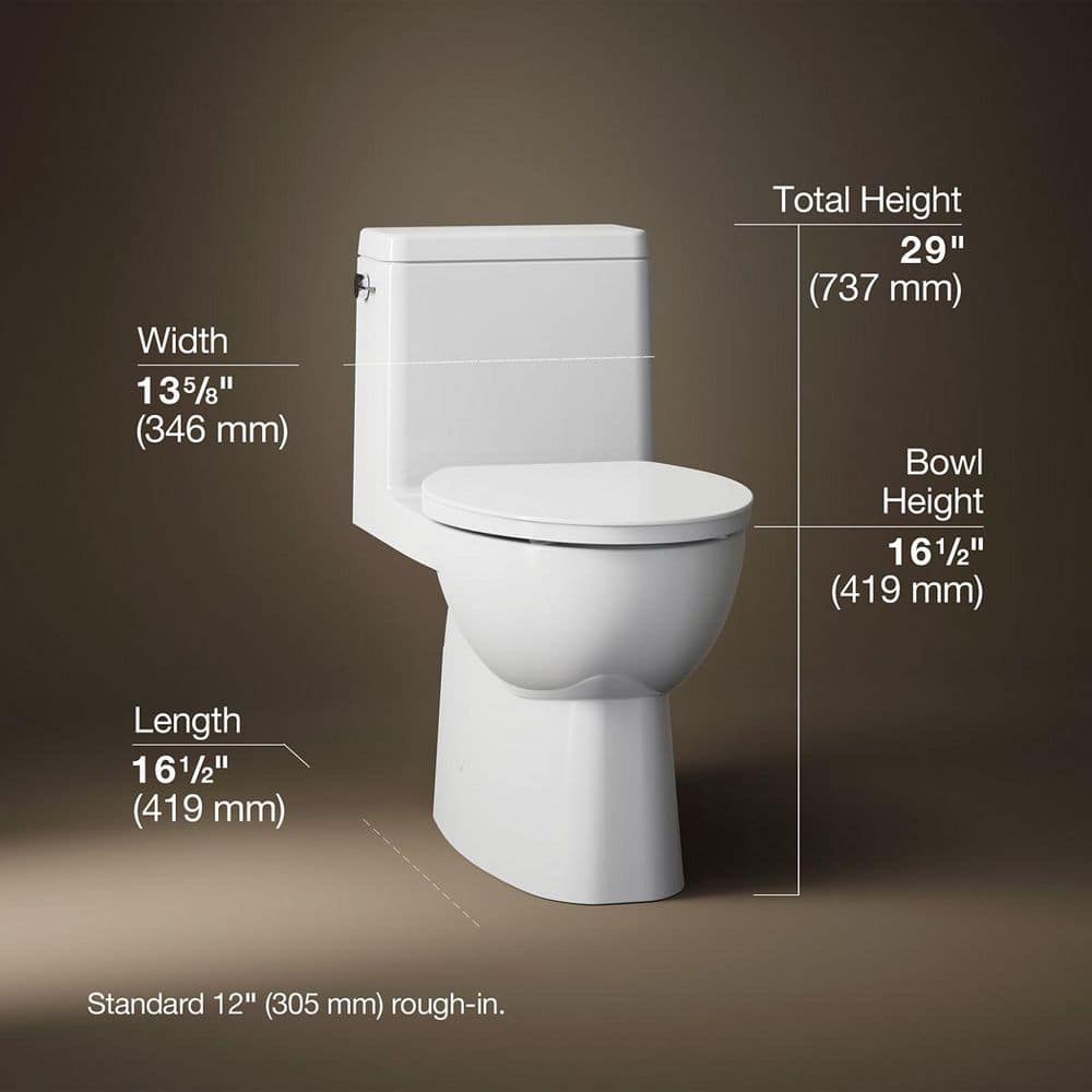 KOHLER Reach 12 in. Rough In 1-Piece 1.28 GPF Single Flush Elongated Toilet in White Seat Included (2)