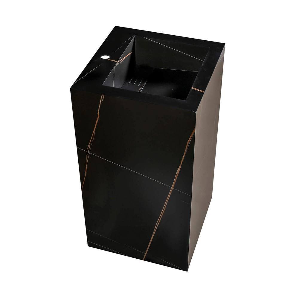 FINE FIXTURES Grand 17.75 in. W x 17.75 in. L Luxury Composite Square Pedestal Sink and Basin Combo in Black with Gold (3)