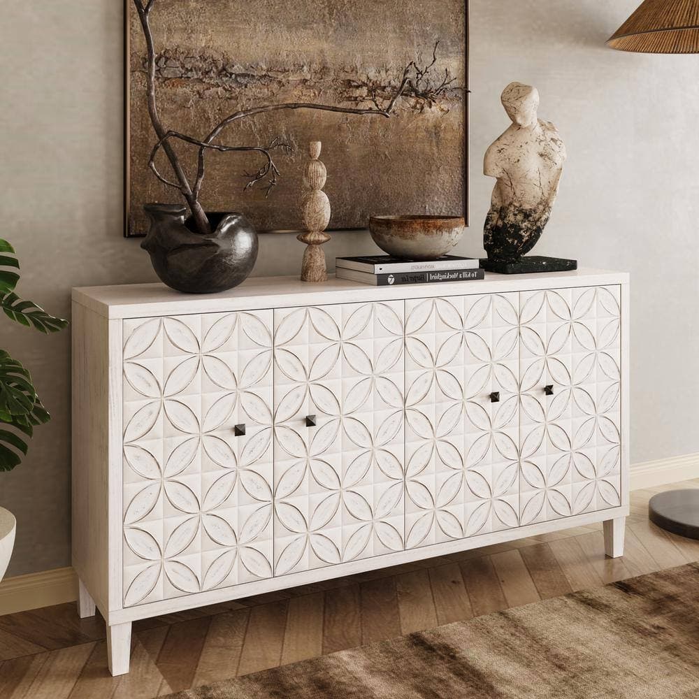 COWLOWN 59.84 in. W x 15.75 in. D x 31.5 in. H White Linen Cabinet with 4 Doors (2)