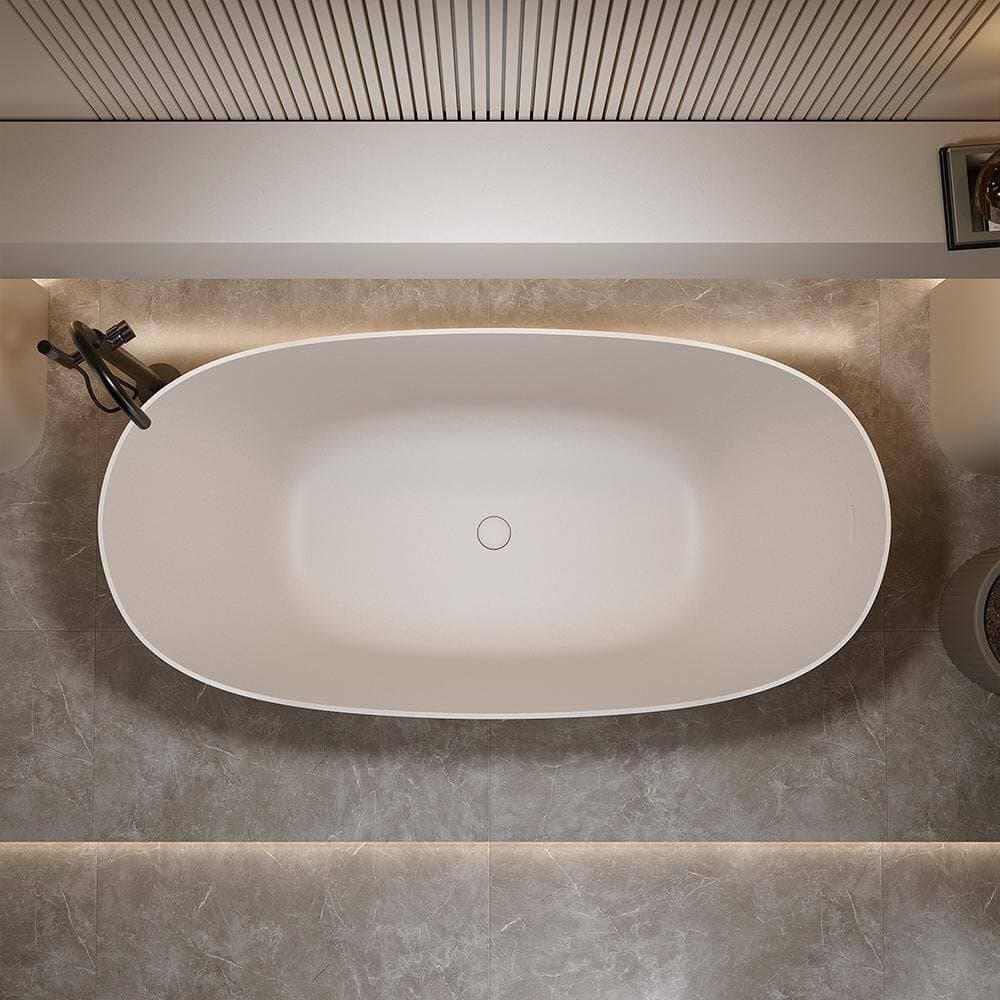 INSTER Solid Surface Freestanding 69 in. x 31.9 in. Soaking Bathtub with Center Drain (3)
