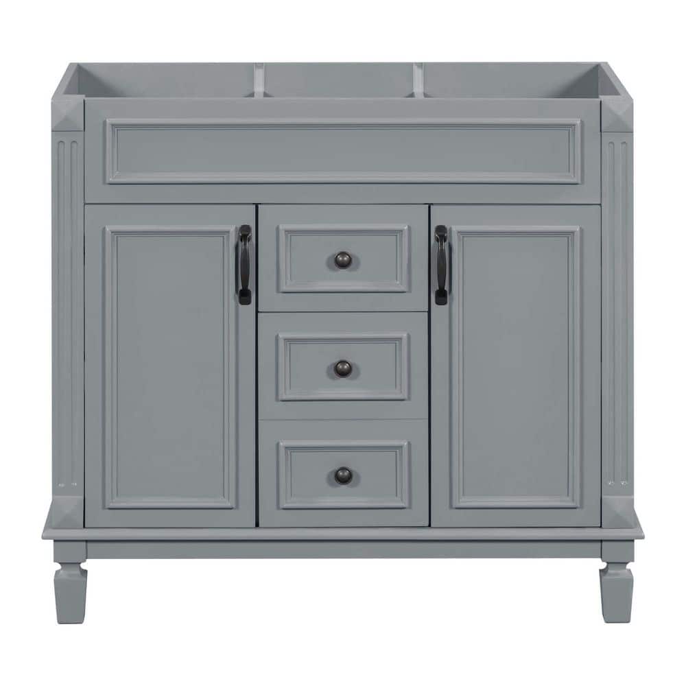 LuckByte 36 in. Bath Vanity Cabinet without Top with 2 Soft Closing Doors and 2 Drawers in Gray