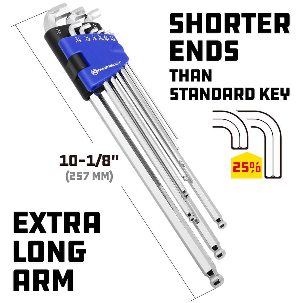 Powerbuilt 9-Piece SAE Stubby Long Arm Hex Key Wrench Set (3)