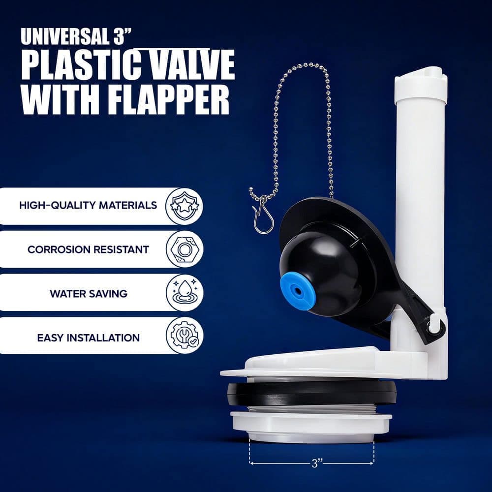 Plumbflex 3 in. Toilet Flush Valve with Flapper Durable Chemical Resistant Flush Valve Fit Most Toilets Easy to Install (2)
