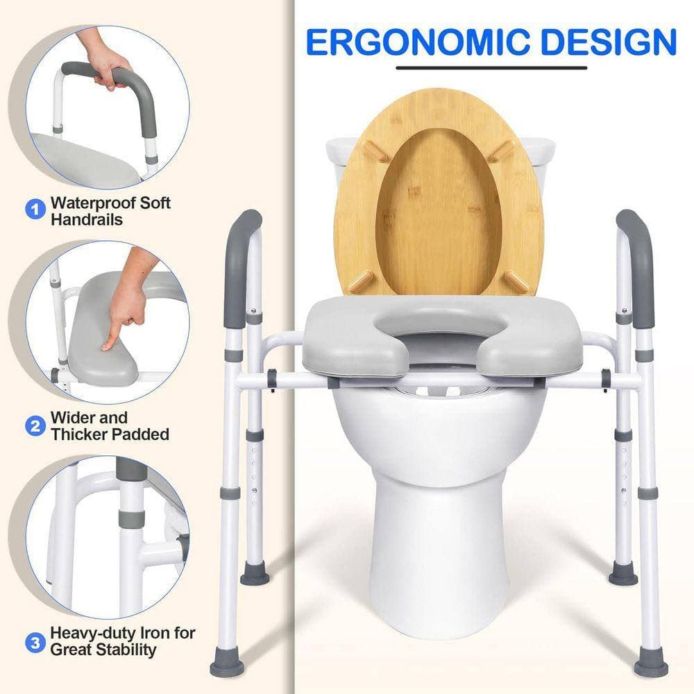 Lynzavix 25.79 in. W x 18.3 in. L Adjustable Height and Elevated Toilet Seat with Padded Cushion and Non-slip Handles for Seniors (2)