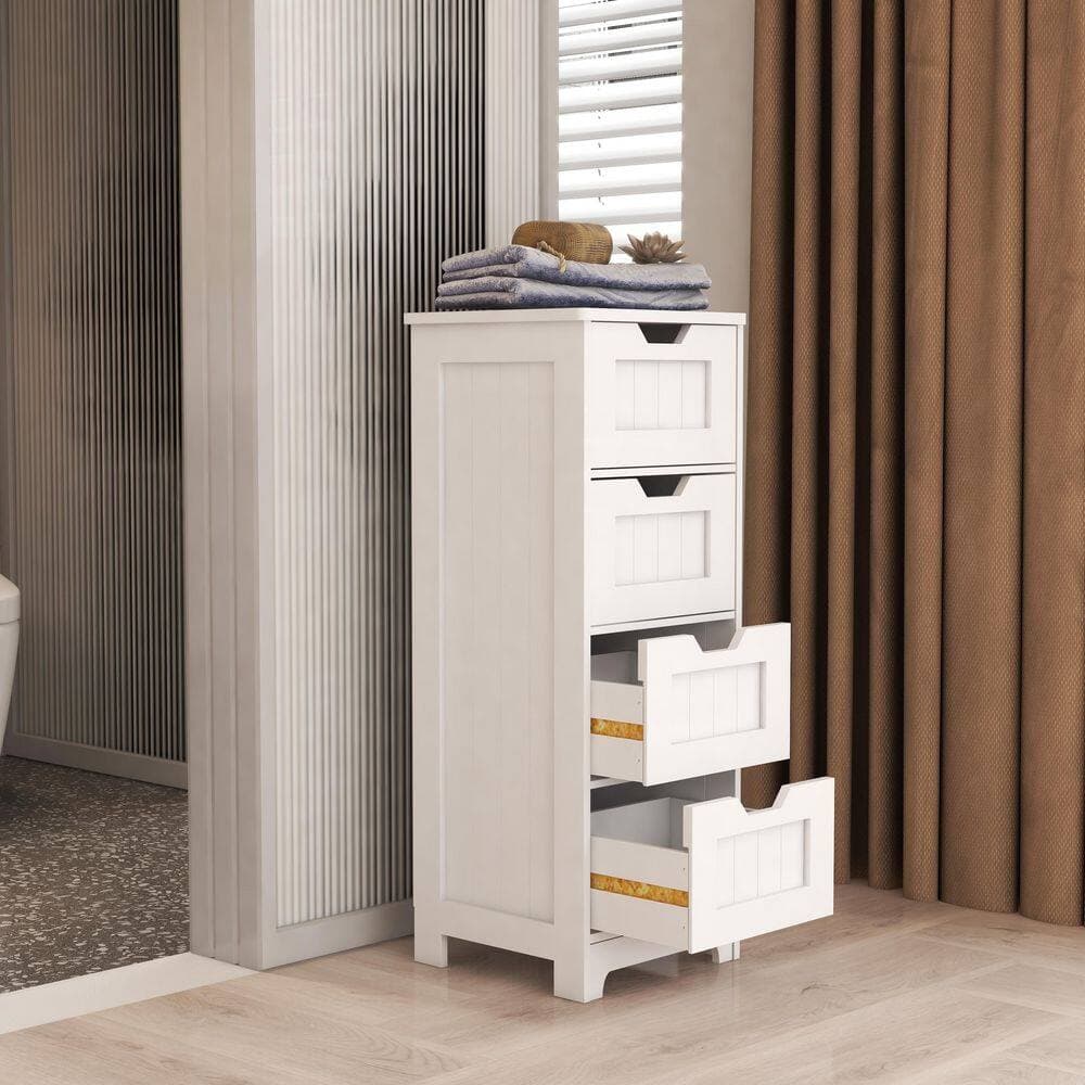 Siavonce 12 in. W x 12 in. D x 32 in. H Freestanding Linen Cabinet with 4 Drawers for Bathroom, Living Room and Kitchen, White (2)