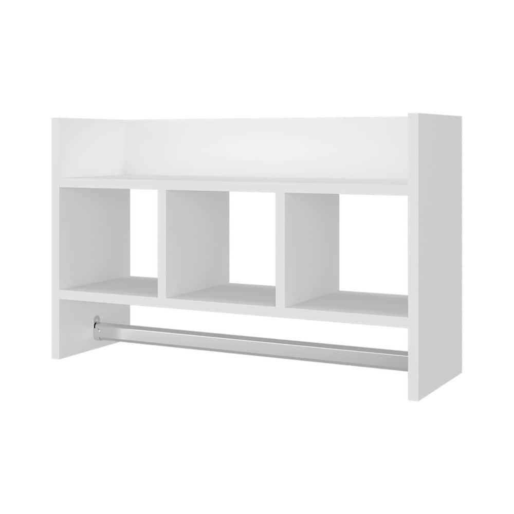 YSQCAR 25 in. W 15.7 in. H x 8.2 in. D Particle Board Rectangular Modern Bathroom Shelves in White with Towel Bar, Open Shelves (1)