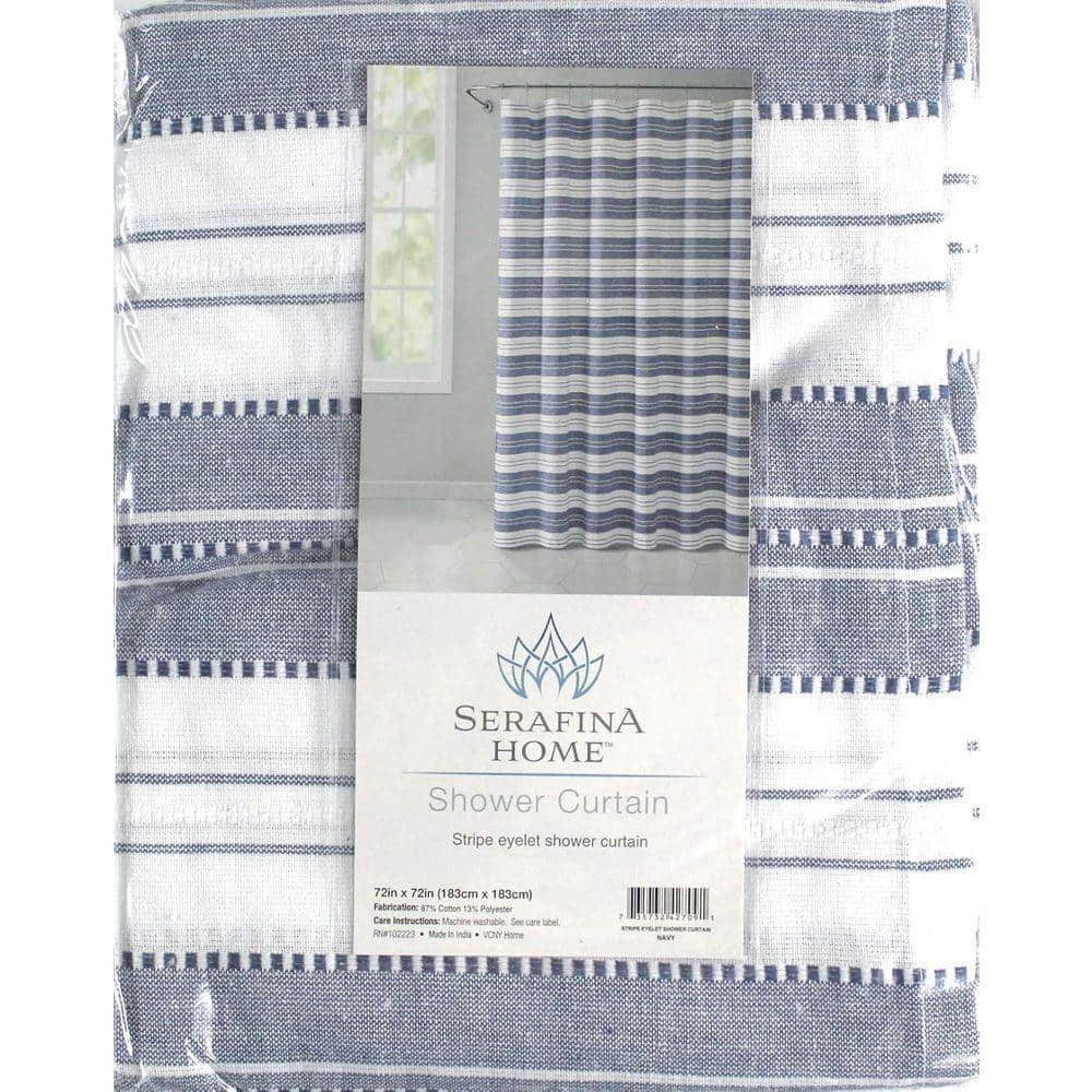 Unbranded Nautical Striped Blue and White Shower Curtain 72 x 72 Chambray Cotton Luxury Hotel Quality Denim Navy (3)