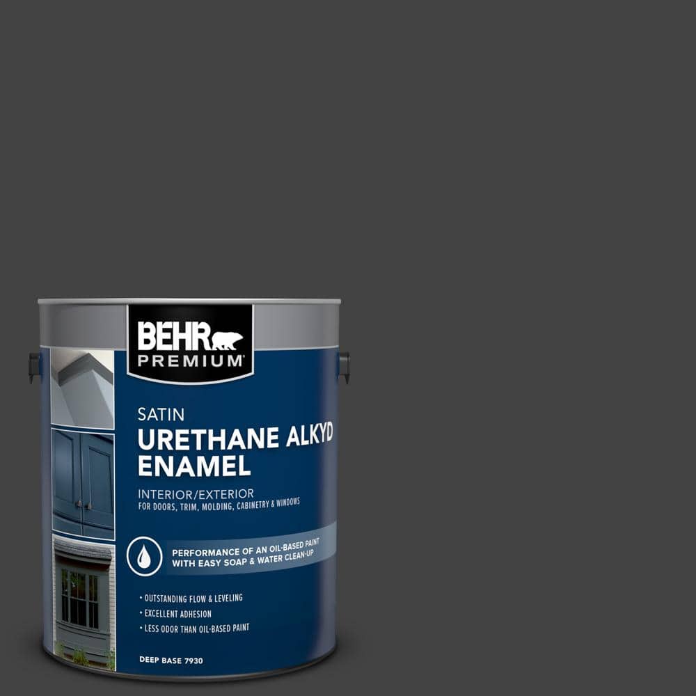 BEHR PREMIUM 1 gal. #S-H-790 Black Suede Urethane Alkyd Satin Enamel Interior/Exterior Paint (1)