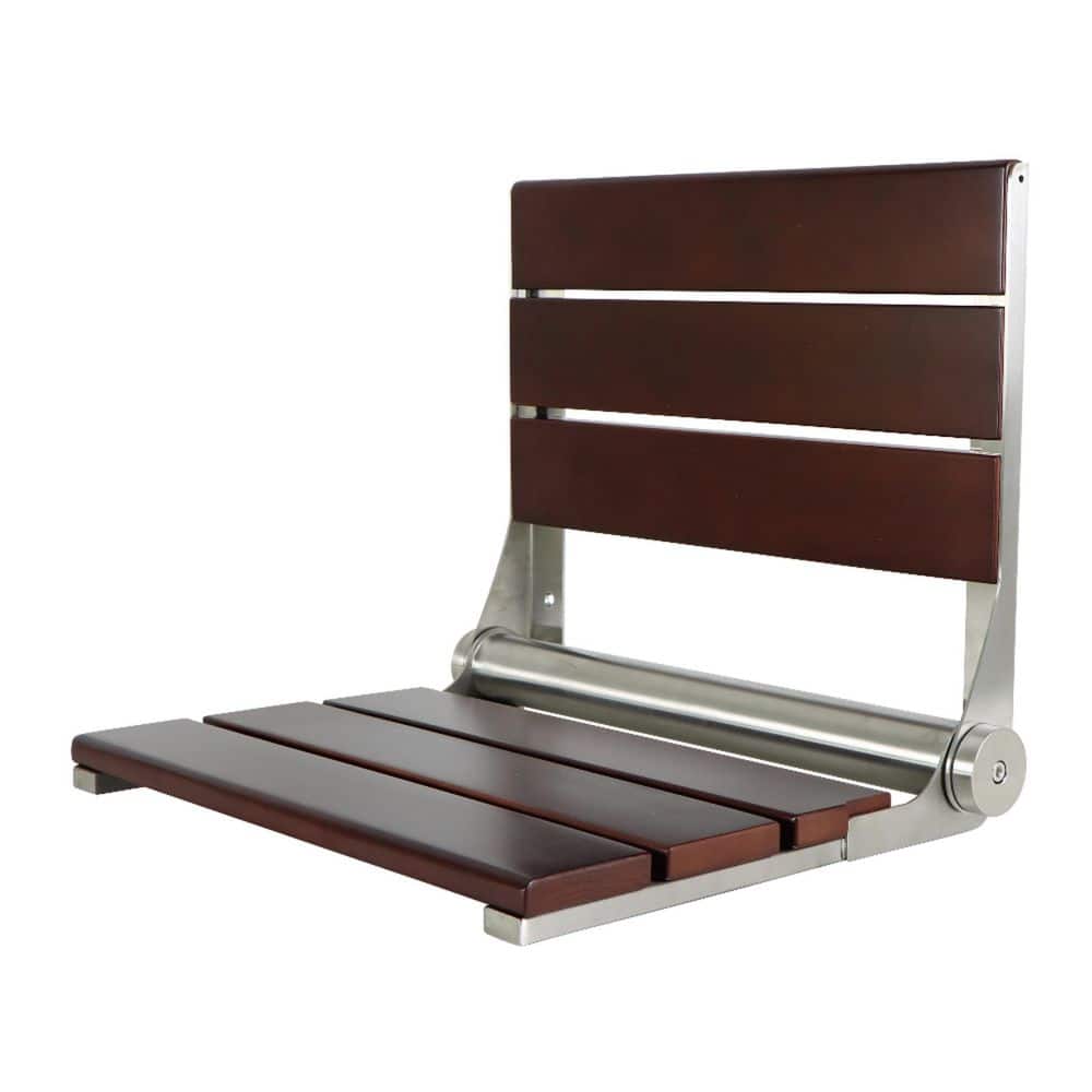 Kingston Brass Soutien 20 in. x 16 in. Wall Mount Folding Shower Seat in Dark Wood/Brushed Nickel (1)