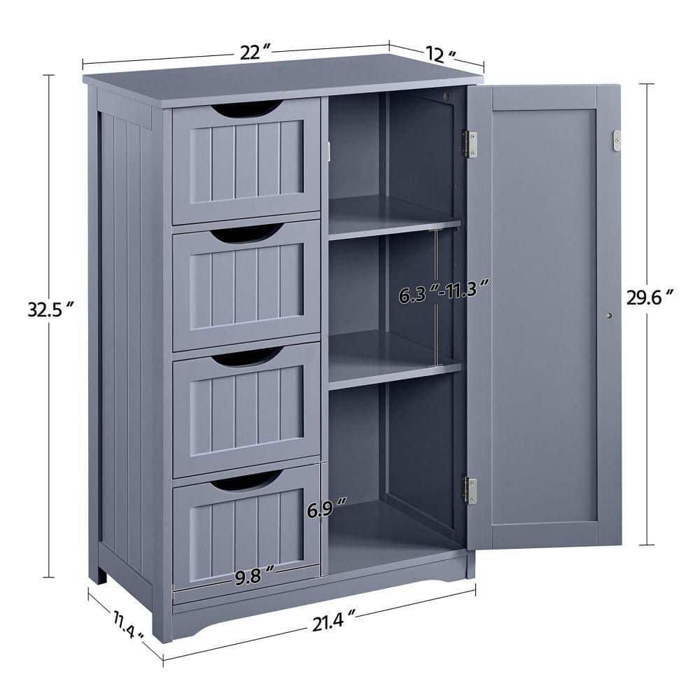 Dracelo 22 in. W 12 in. D 32.5 in. H Linen Cabinet with 4 Drawers and 1 Cupboard (2)