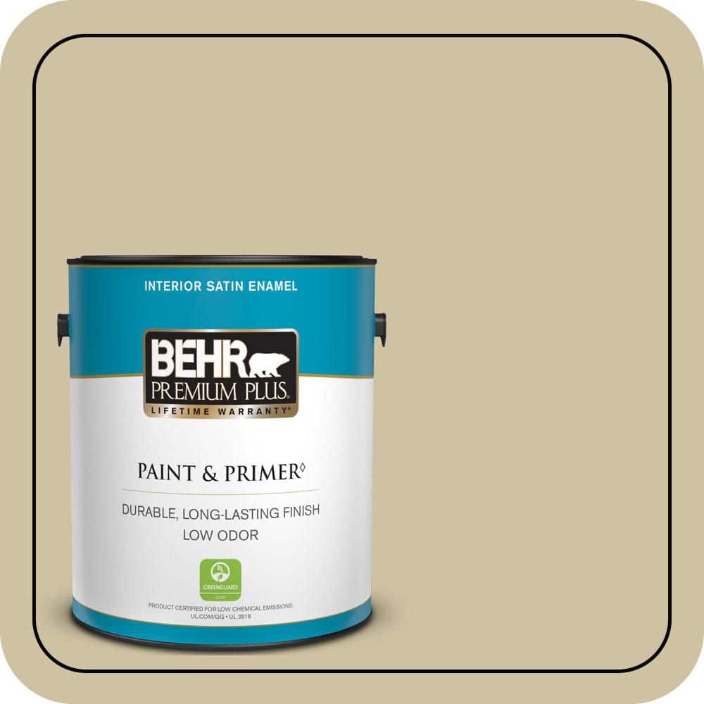 BEHR PREMIUM PLUS 1 gal. #S330-3 Seasoned Salt Satin Enamel Low Odor Interior Paint & Primer (1)