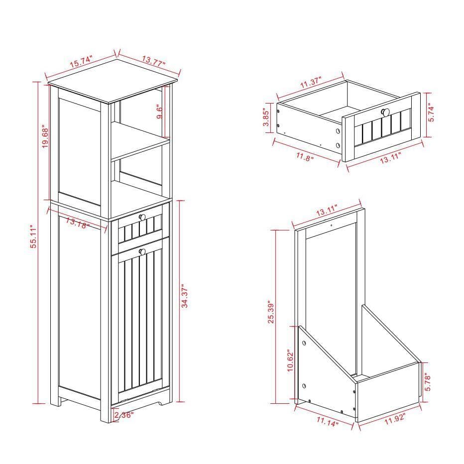 cadeninc 15.74 in. W x 13.77 in. D x 55.11 in. H Bathroom Storage Cabinet with 1-Drawer, Tilt-Out Laundry Sorter Cabinet, White (2)