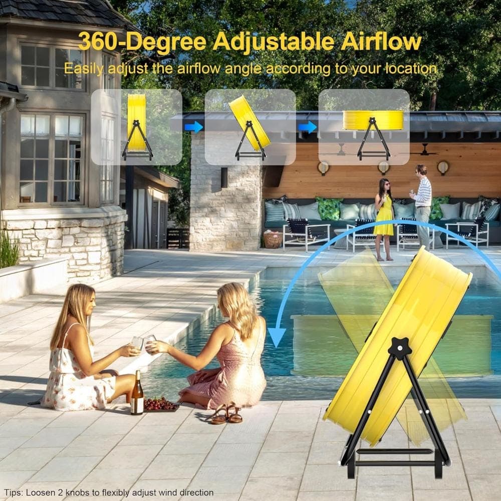 Stbine 30 in. 3 Speeds Drum Fan in Yellow 14000 CFM 360° Tilt Wheels Ideal for Warehouses Commercial and Workshop (3)