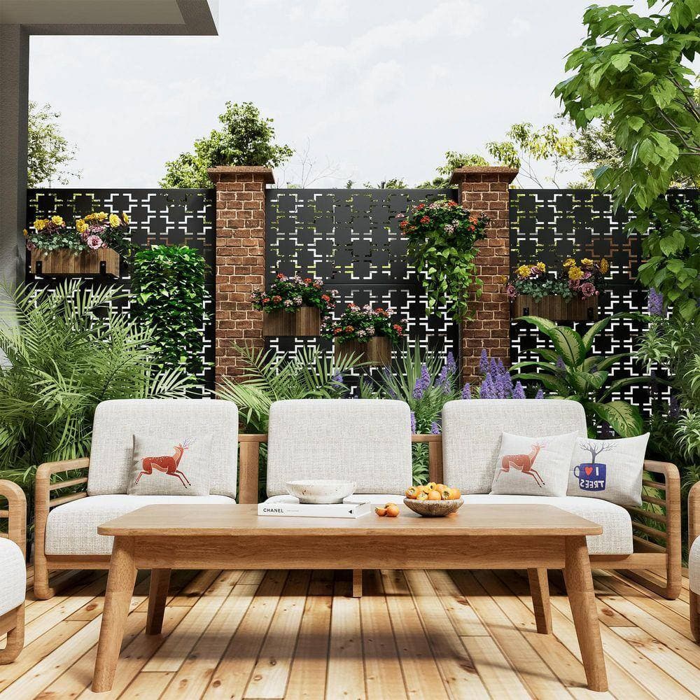PexFix Black Outdoor Metal Galvanized Privacy Screen Fence Garden Panels (4)