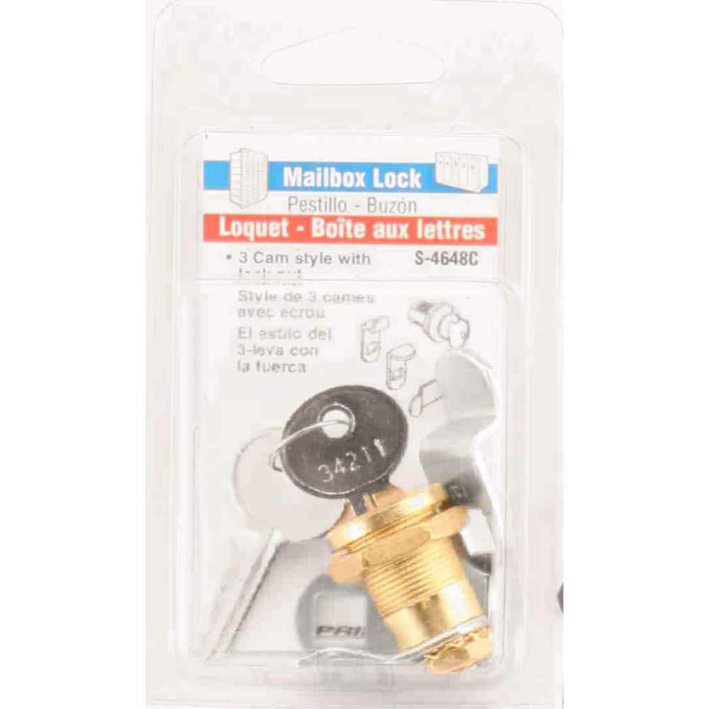 Prime-Line 3 Cam 5-Pin Mailbox Lock, Brass Plated (3)
