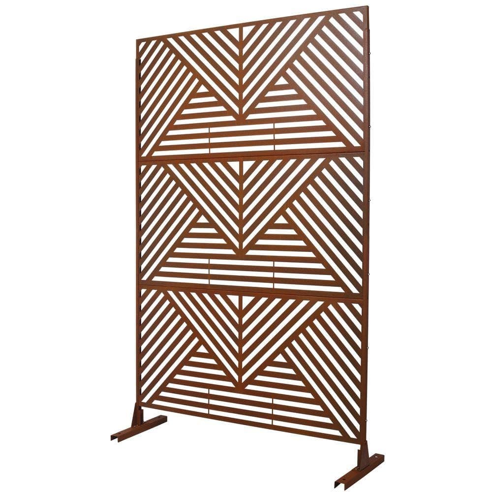 Unbranded Outdoor and Indoor 6.3 ft. x 4 ft. Freestanding Decorative Privacy Fence Screen Brown Metal for Garden Fence