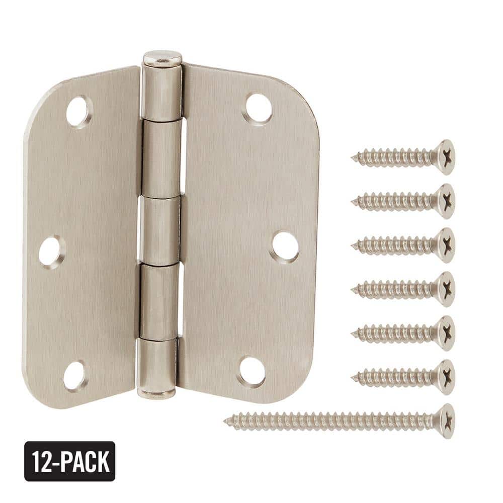 Everbilt 12-Pack 3-1/2 in. x 5/8 in. Radius Satin Nickel Squeak-Free Butt Door Hinge