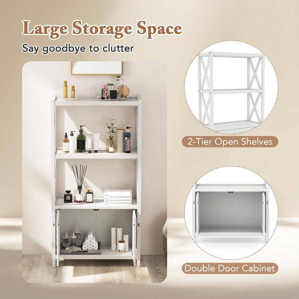 Volenca 25 in. W x 12 in. D x 47 in. H White MDF Freestanding Bathroom Storage Cabinet with Open Shelves and Double Doors (2)
