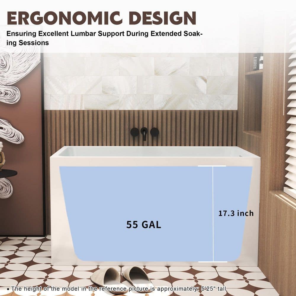 ANGELES HOME 47 in. Acrylic Flatbottom Freestanding Soaking Bathtub in, Overflow and Drain (4)