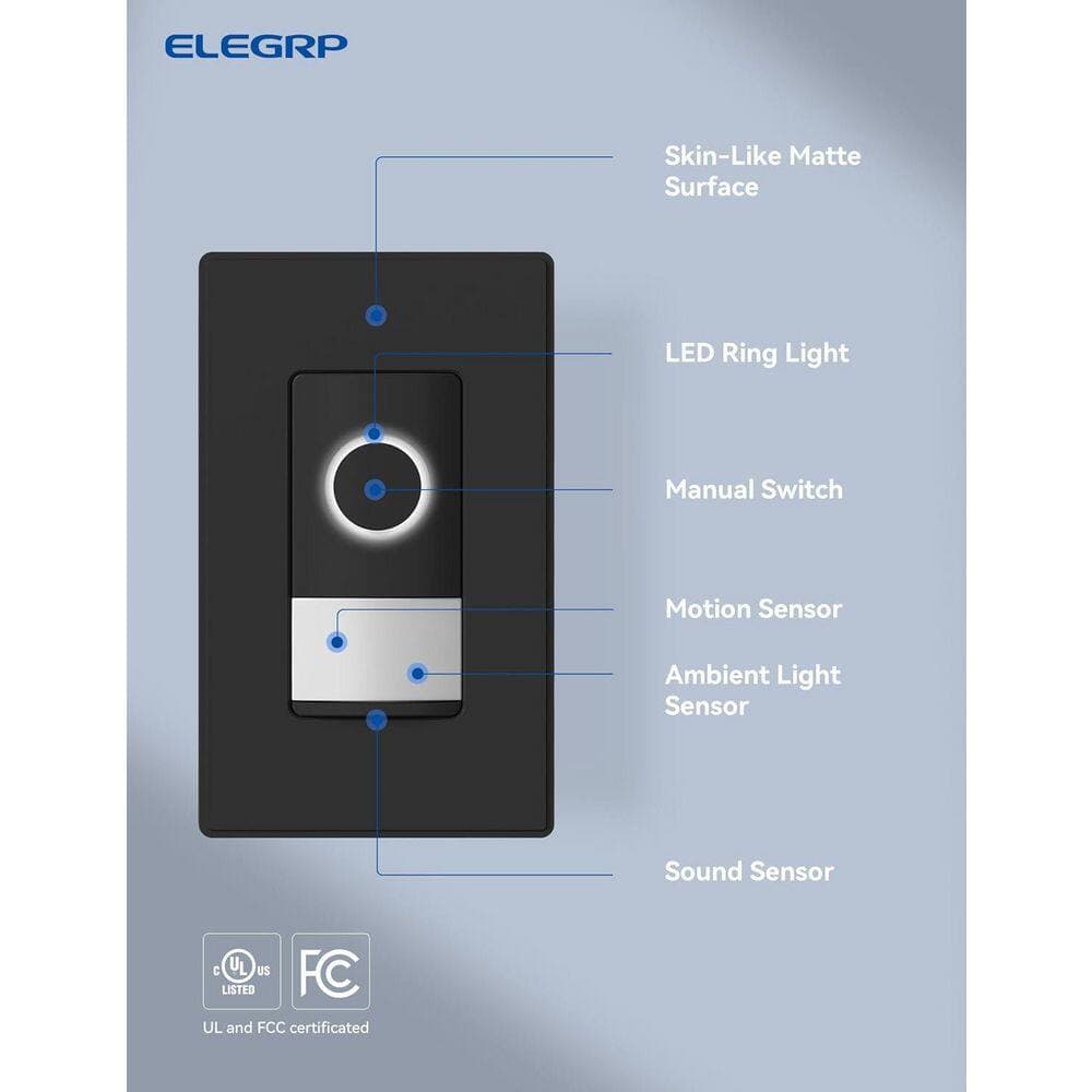 ELEGRP Smart Sensor Light Switch Single Pole 2. 4GHz Wi-Fi Dimmer Switch Compatible w/Alexa and Google Assistant Black 2 Pieces (2)