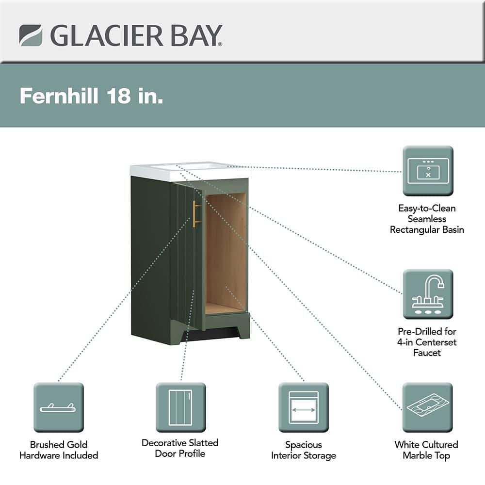 Glacier Bay Fernhill 19 in. Single Sink Freestanding Sage Bathroom Vanity with White Cultured Marble Top (Assembled) (4)