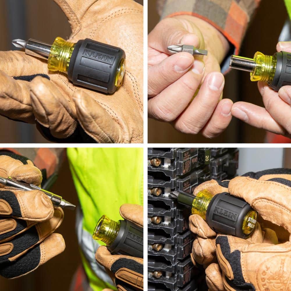 Klein Tools Stubby Multi-Bit Screwdriver/Nut Driver- Cushion Grip Handle (3)