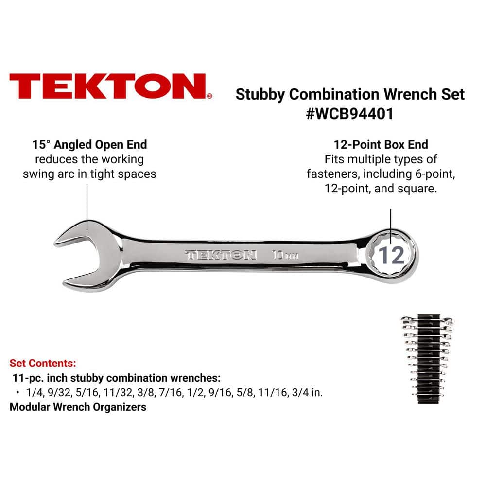 TEKTON 1/4-3/4 in. Stubby Combination Wrench Set with Pouch (11-Piece) (2)