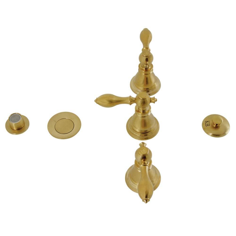 Kingston Brass American Classic 3-Handle Bidet Faucet with Brass Pop-Up in Brushed Brass (1)