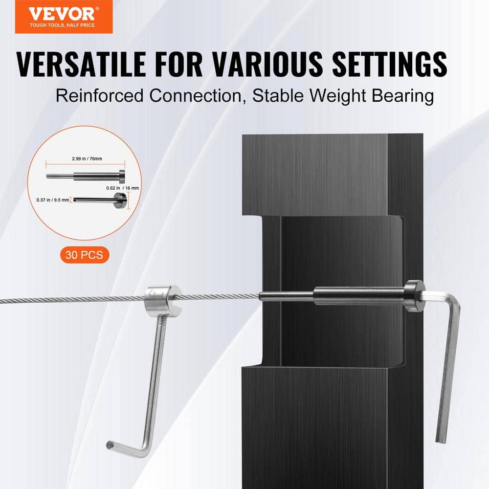 VEVOR 30 Pack Invisible Cable Railing kit T316 Stainless Steel 1/8 in. Invisible Receiver and Swage Stud End for Cable Railing (2)