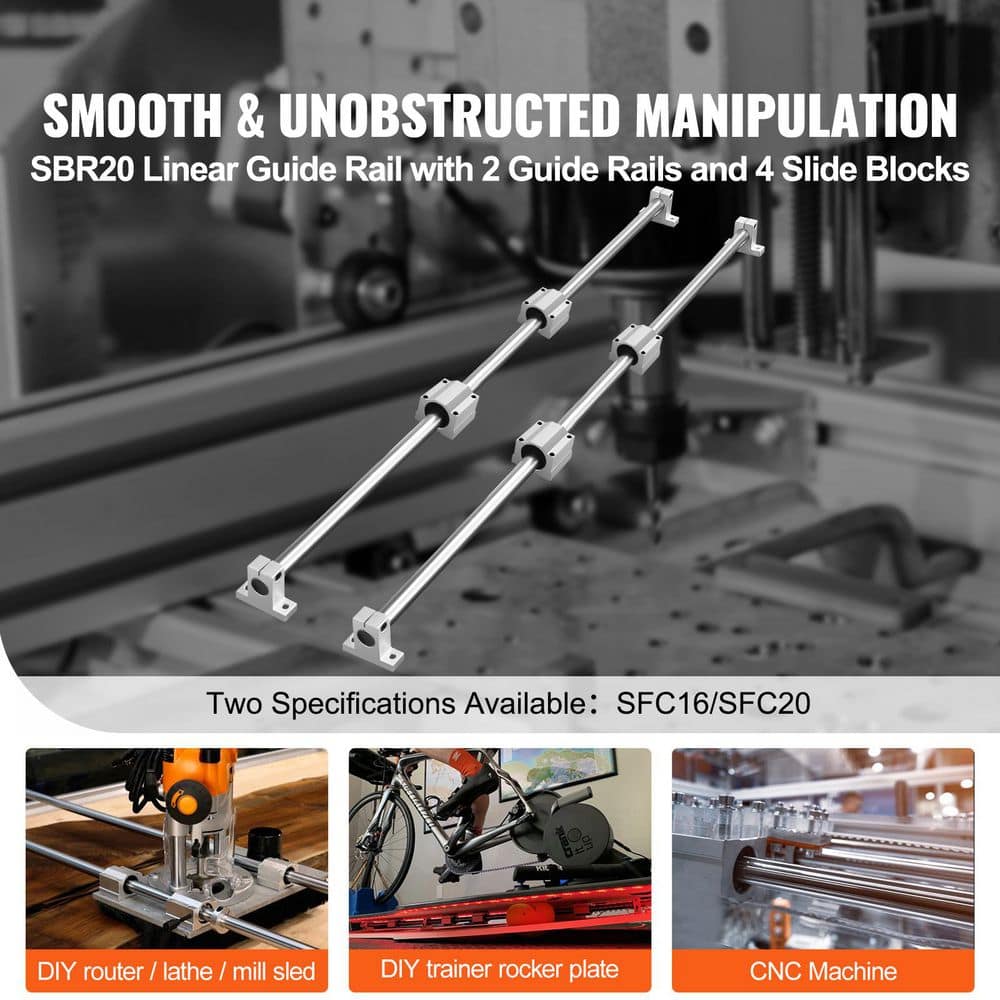 SKYSHALO Linear Guide Rail Set, SFC16 1000mm, 2 PCS 39.4 in/1000 mm SFC16 Guide Rails 4 PCS SC16 Slide Blocks 4Pack Rail Supports (2)