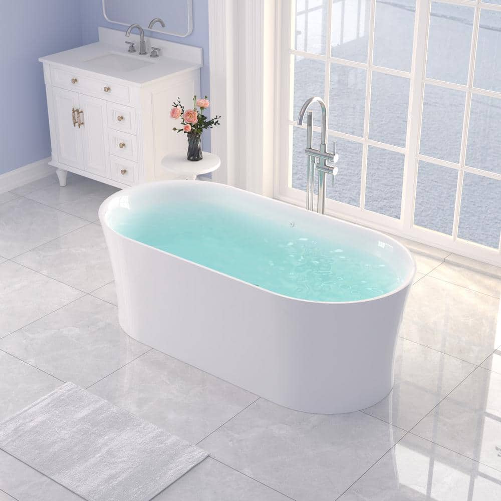 ANGELES HOME 67 in. W. x 31.5 in. Soaking Bathtub with Center Drain, Air bubble Massage and Romantic LED Lighting in White (2)