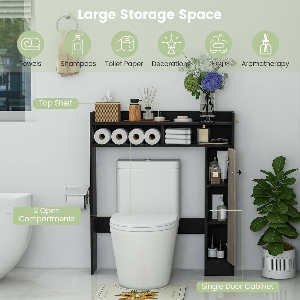HONGGE Over-the-Toilet Floor Storage Organizer with Adjustable Shelves Single Door and Anti-Toppling Kit (3)